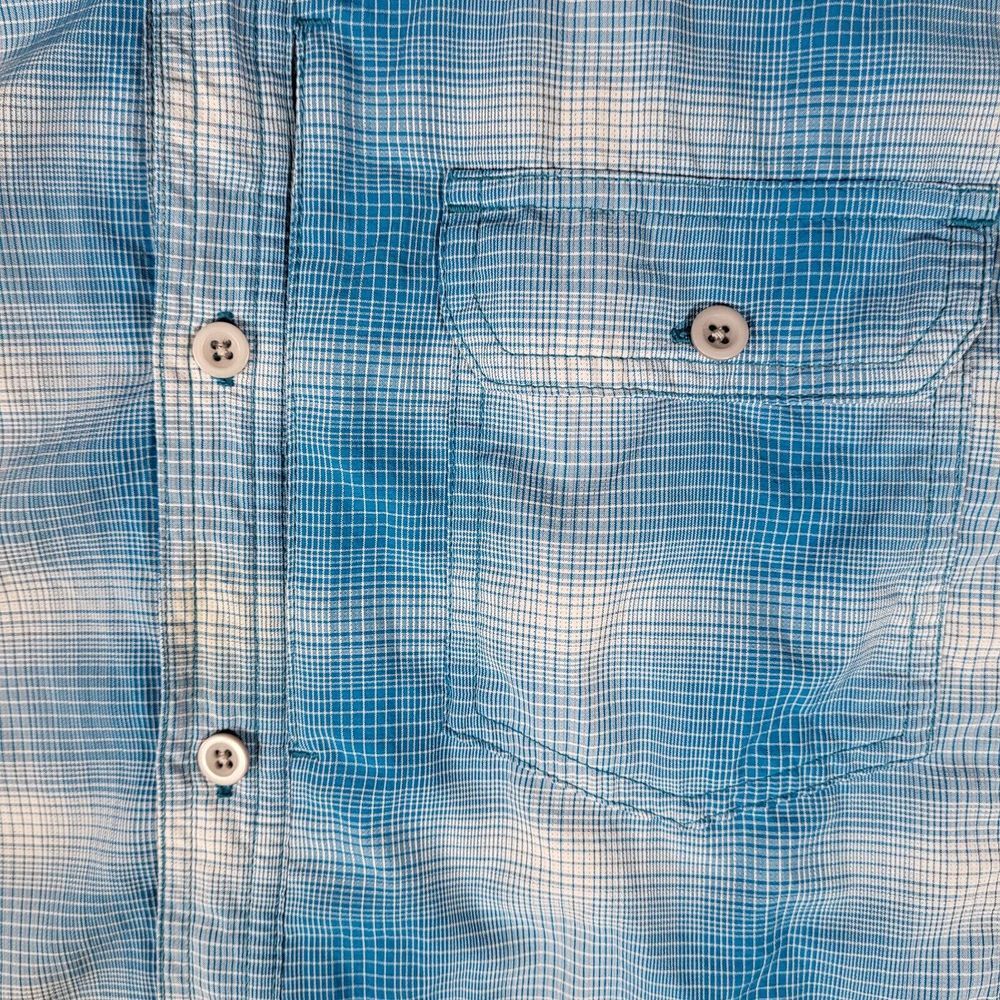 White Sierra Men's Large Outdoor Hiking Short Sleeve Blue Plaid Button Shirt - Picture 4 of 8